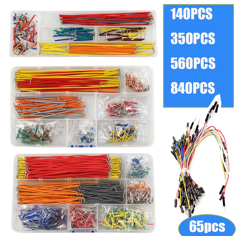Diy Electronics Breadboard - 65/140/350/560/840 Buah/Kotak Kit Kawat Kabel Jumper
