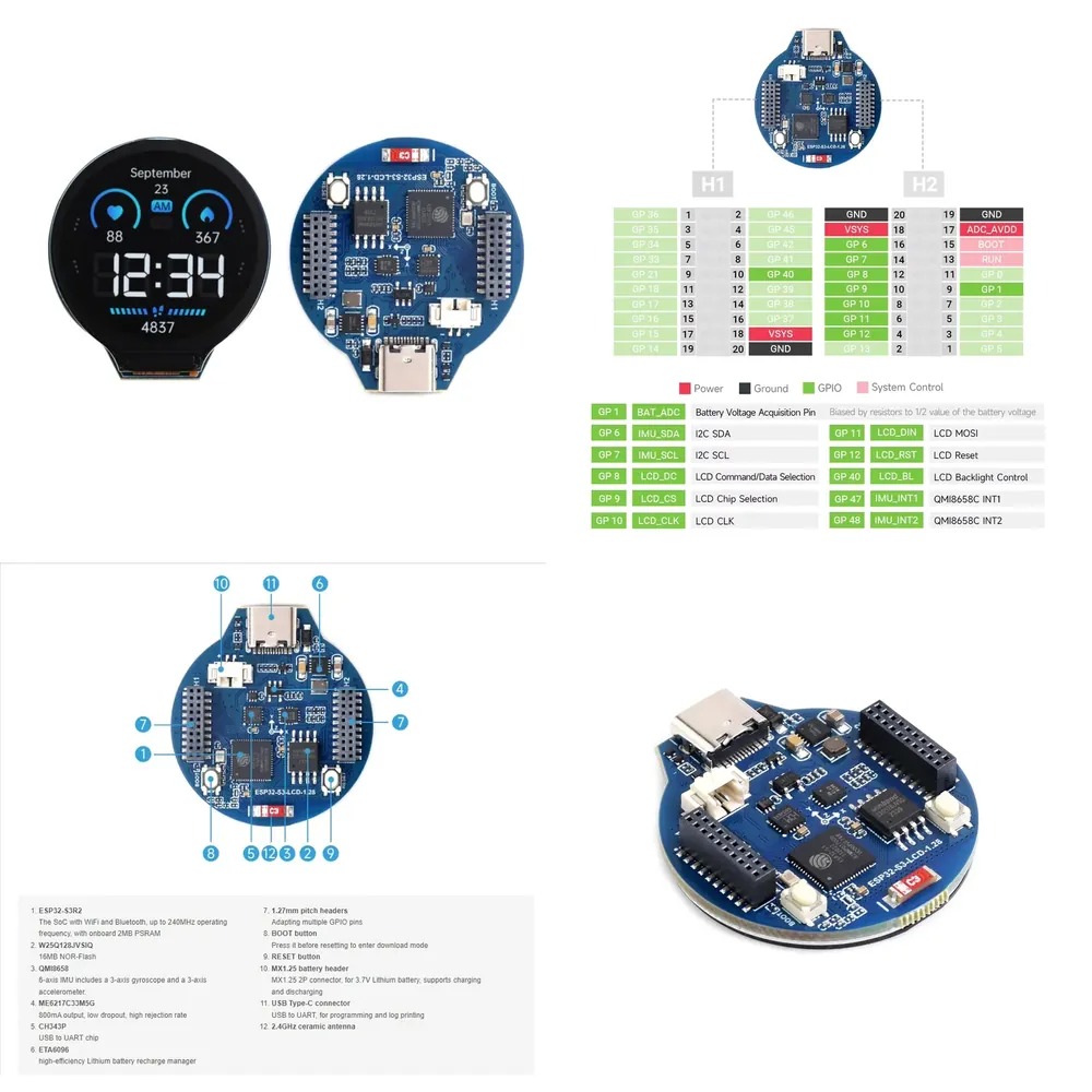 Esp32 Wifi Bluetooth - Papan pengembangan LCD ESP32-S3 1,28 inci
